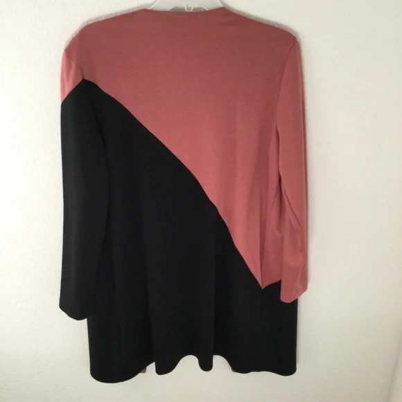 Slinky Brand Dusty Rose & Black Cardigan Sweater Jacket Blazer Chic Size Large - Picture 5 of 6
